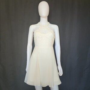LULUS White Halter Crocheted Sweetheart Mini Dress